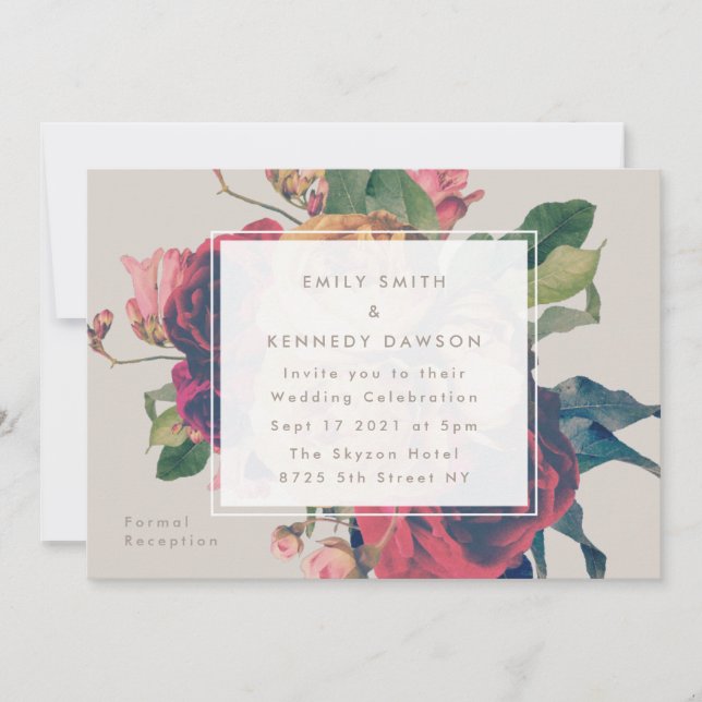 Antike Rose Vintage Beige Einladung zur Hochzeit (Vorderseite)