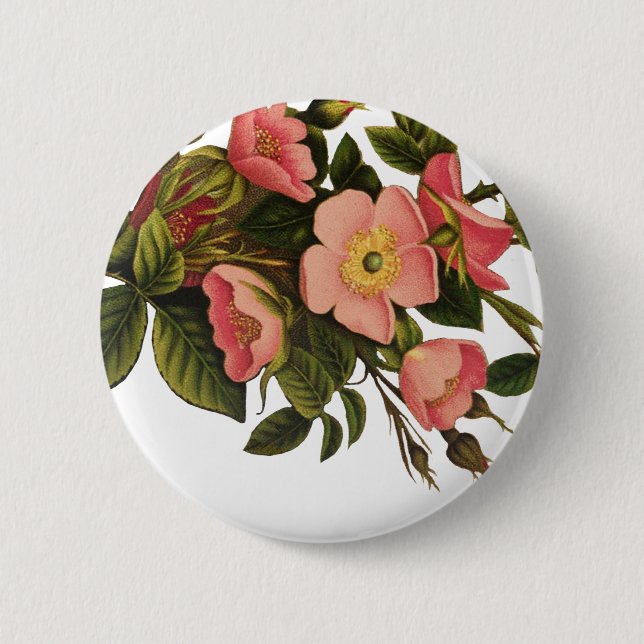 Antike Rose Vintage Blume Kunst, Dichtung und Musi Button (Vorderseite)