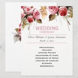 Antike Rose Wasserfarben Rosa Hochzeit Programm