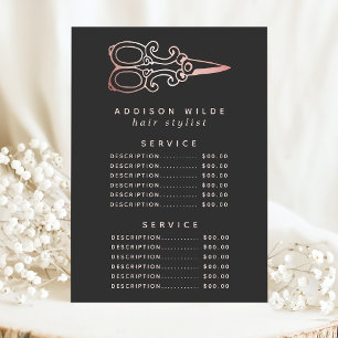 Antike Roségold-Schere Salon-Service-Preis Menükarte