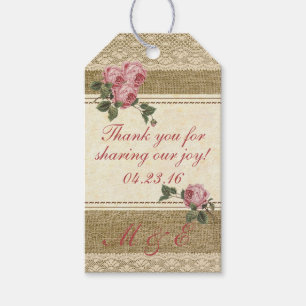 Antike Rosen - Brautgeschenk aus Jute und Spitze Geschenkanhänger