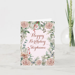 Antike Rosen Eukalyptus Rosa Florale Aquarell Karte