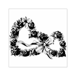 Antike Rosen Herz Blumenkranz Hübsche Hochzeit Gummistempel