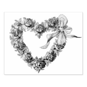 Antike Rosen Herzen Floraler Kranz Hübsche Hochzei Gummistempel