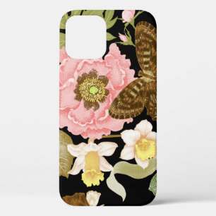 Antike Rosen Pfingstrosen: Schwarzes Blumenmuster Case-Mate iPhone Hülle
