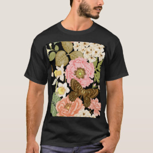 Antike Rosen Pfingstrosen: Schwarzes Blumenmuster T-Shirt