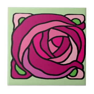 Antike Rosen Rosa und grünes Blumenmuster Fliese