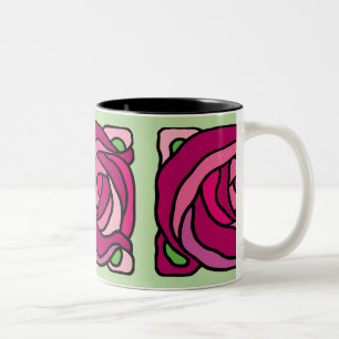 Antike Rosen Rosa und grünes Blumenmuster Zweifarbige Tasse