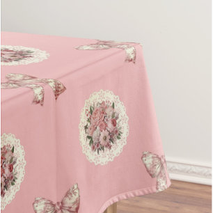Antike Rosen Toile-Schleifen Pfirsichrosa Tischdec Tischdecke