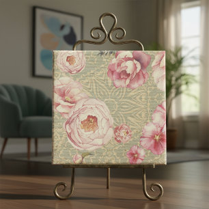 Antike Rosen- und Pfingstrosen-Wasserfarben-Blumen Fliese