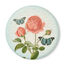 Antike Rosen- und Schmetterlings-Blumen-Magnet für