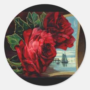 Antike Rosen und Segelboot Runder Aufkleber