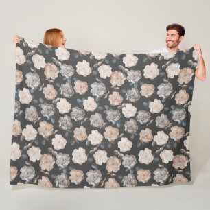 Antike Rosenblumen Grau Grau Muster Fleecedecke