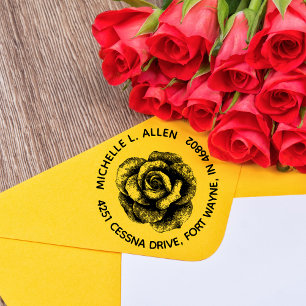 Antike Rosenblüten-Rund-Rücksendeadresse Gummistempel