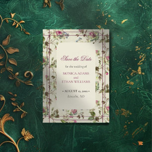 Antike Rosengarten-Hochzeit Save The Date