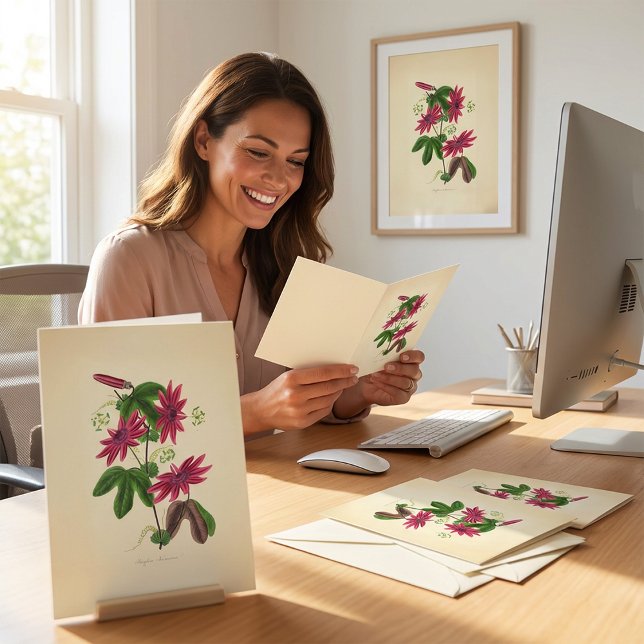 Antike rote Blumenillustration Karte (Please take a look at this beautiful vintage floral illustration greeting card.)