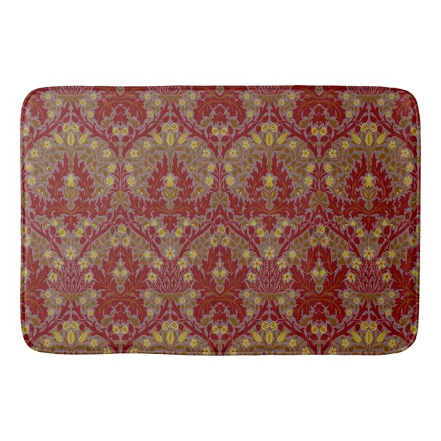 Antike rote Gold William Morris Herbstblumen Badematte (Vorderseite)