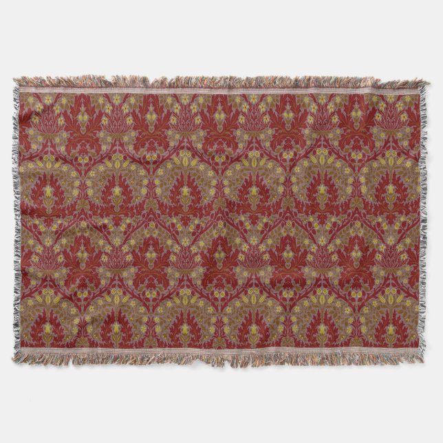 Antike Rote Gold William Morris Herbstblumen Decke (Vorderseite)