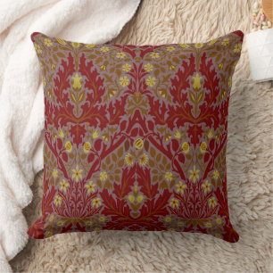 Antike rote Gold William Morris Herbstblumen Kissen