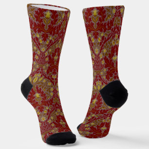 Antike rote Gold William Morris Herbstblumen Socken