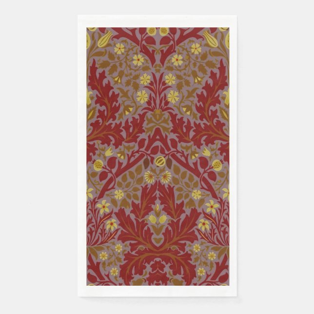 Antike Rote Goldene William Morris Herbstblumen Serviette (Vorderseite)