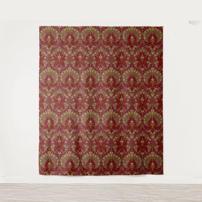 Antike Rote Goldene William Morris Herbstblumen Wandteppich (Vorderseite)