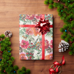 Antike rote handgemalte florale Weihnachtsblumen Geschenkpapier