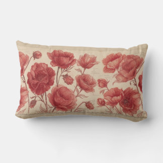 Antike rote Mohn-Blumen-Lendenkissen mit botanisch Lendenkissen