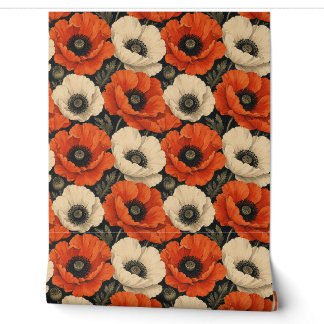 Antike rote Mohn-Tapete Tapete