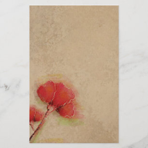 Antike rote Mohnblumen im Pergament-Look Briefpapier