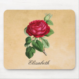 Antike rote Rose auf falschem braunem Pergamenthin Mousepad