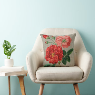 Antike rote Rose-Kunst auf Grau Kissen