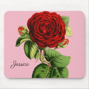 Antike rote Rose mit Ihrem Namen Mousepad