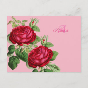 Antike rote Rose mit Ihrem Namen Postkarte