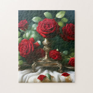 Antike rote Rosen Blumen Puzzle