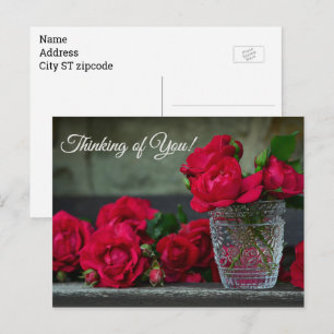 Antike rote Rosen Vase, Ich denke an Dich, Postkar Postkarte