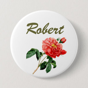 antike rote Rosenblumen Name Pin Button