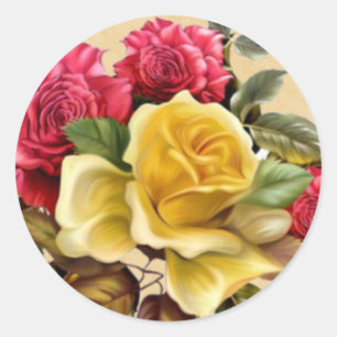 Antike rote und gelbe Rosen floral Runder Aufkleber