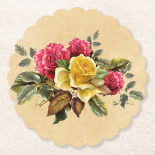 Antike rote und gelbe Rosen floral Untersetzer