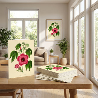 Antike rote und rosa florale Illustration Karte