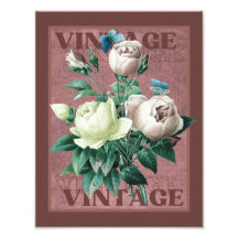Antike rote Vintage-Erbstück-Rose Kunstdruck