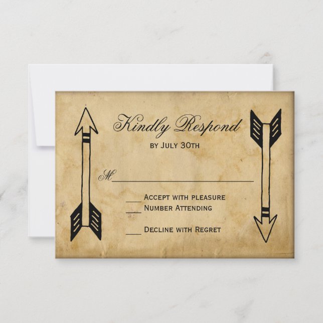 Antike RSVP-Karten für Tribal Arrow-Hochzeiten RSVP Karte (Vorderseite)