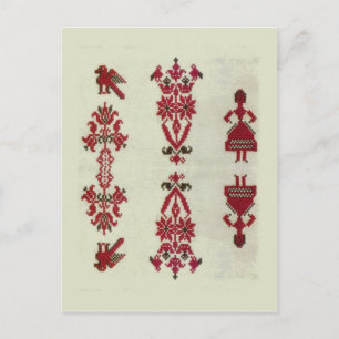 Antike rumänische Stickerei, traditionelles Design Postkarte