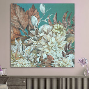 Antike rustikale Blume, die über Aquamarinen bemal Leinwanddruck