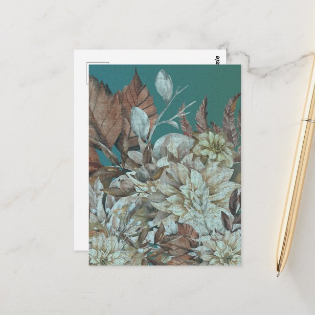 Antike rustikale Blume, die über Aquamarinen bemal Postkarte (Vorderseite/Rückseite Beispiel)