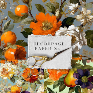 Antike Rustikale Blumen Botanische Decoupage Geschenkpapier Set
