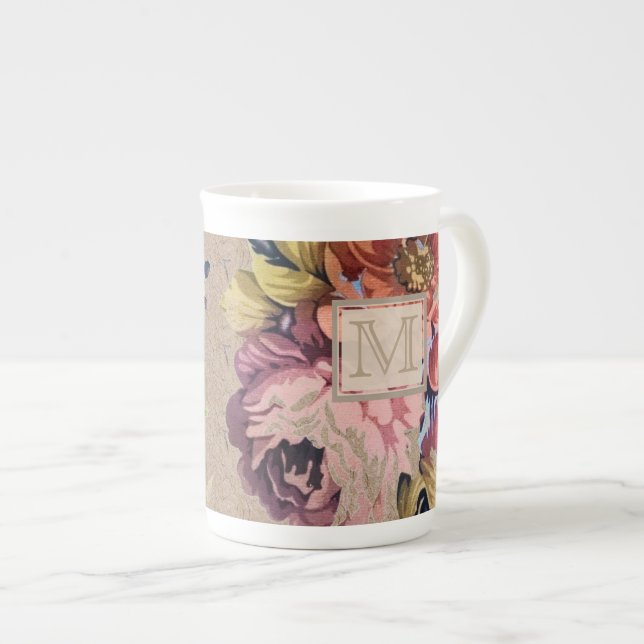 Antike Rustikale Blumenmuster Prozellantasse (Vorderseite Rechts)