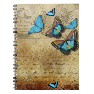 Antike Rustikale Decoupage und Blaue Schmetterling Notizblock