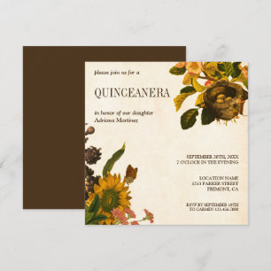 Antike Rustikale Florale Vögel Nest Quinceanera Einladung