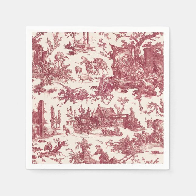 Antike rustikale französische Toile-Rot & Beige Serviette (Vorderseite)